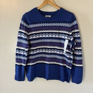 Croft & Barrow NEW Womens Sweater Blue Fair Isle Pullover Sz XL